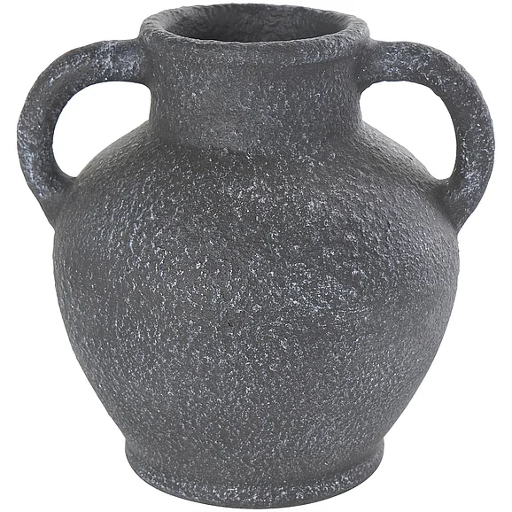 UMA Black Ceramic Whitewashed Textured Amphora Decorative Vase with 2 Handles, 10 x 9 x 10 | 81241
