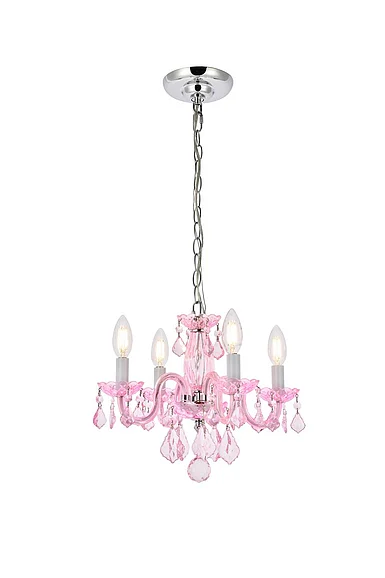 Elegant Rococo 4 Light Pink Pendant Rosaline (Pink) Royal Cut Crystal V7804D15PK-RO/RC