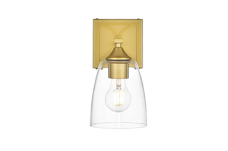 Elegant Harris 1 Light Brass and Clear Bath Sconce LD7309W5BRA CLOSEOUT