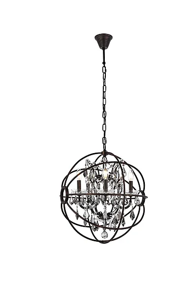 Elegant Geneva 5 Light Dark Bronze Pendant Silver Shade (Grey) Royal Cut Crystal 1130D20DB-SS/RC