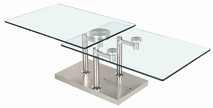 Chintaly 8164 Two Rectangular Motion Glass Tops Cocktail Table in Clear 8164-CT