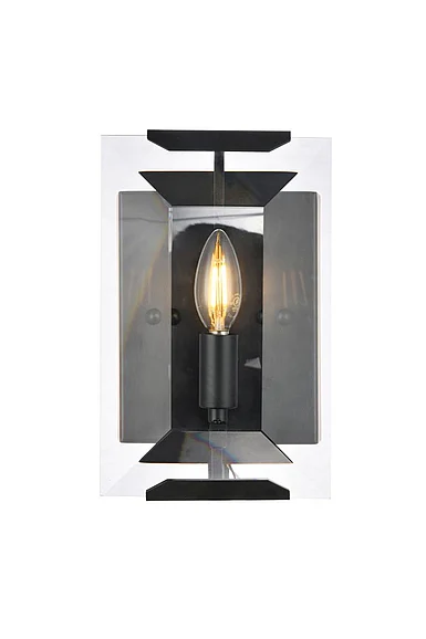Elegant Monaco 1 Light Flat Black (Matte) Wall Sconce Glass Crystal 1212W6FB
