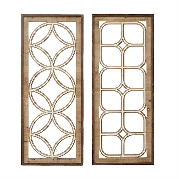 UMA Brown Wood Geometric Carved Wall Decor, Set of 2 6W, 39H | 81778 CLOSEOUT