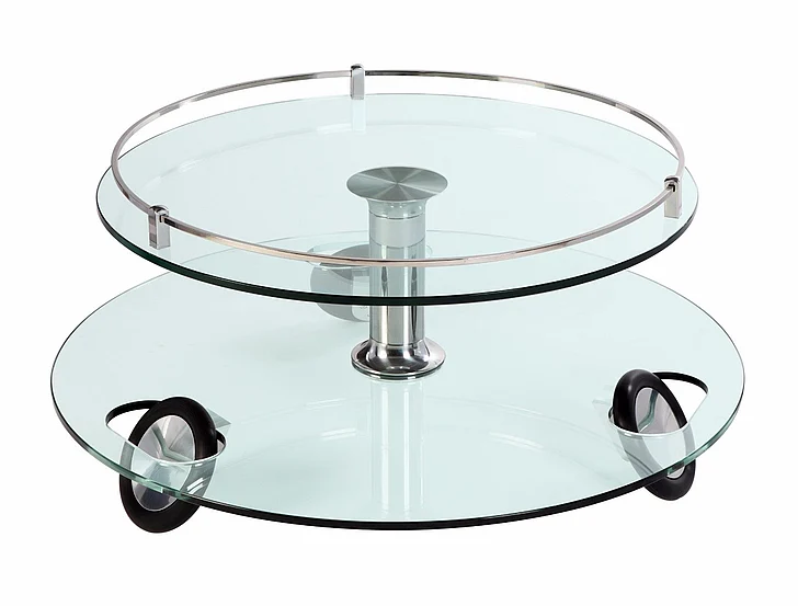 Chintaly 8178 Swivel Top Stationary Wheels Cocktail Table in Glass/Chrome 8178-CT