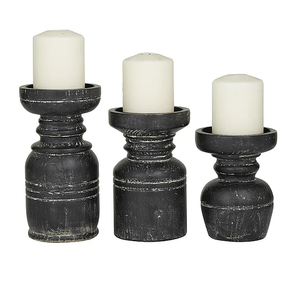 UMA Black Wood Decorative Candle Holder, Set of 3 9, 7, 6H | 81790 CLOSEOUT