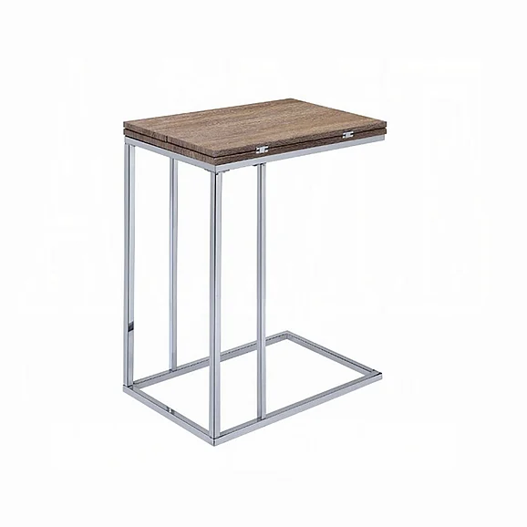 ACME Danson Accent Table in Weathered Oak and Chrome 81849