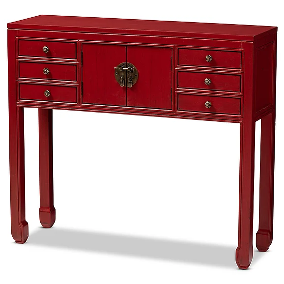 Baxton Studio Melodie and Antique Red Bronze Accents 6-Drawer Console Table 8191