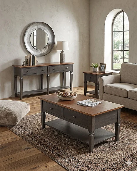 Sunset Trading Dakota 3pc Occasional Table Set in Distressed Brown and Ash Gray