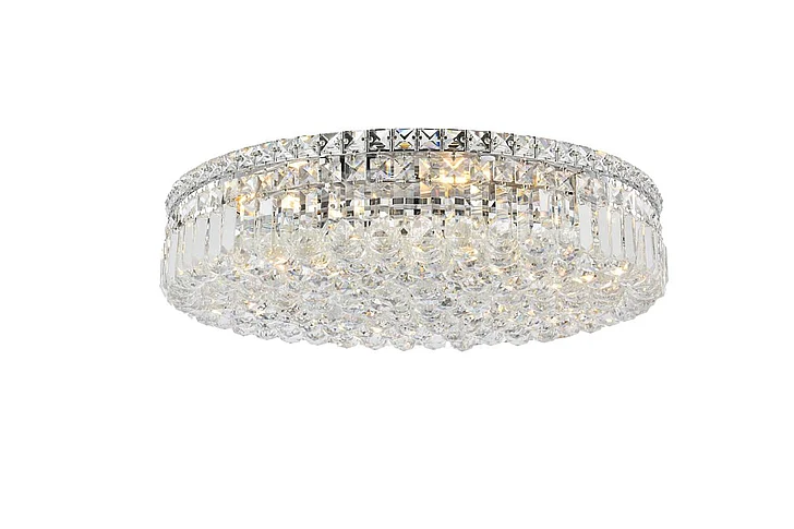 Elegant Maxime 9 Light Chrome Flush Mount Clear Royal Cut Crystal V2030F24C/RC