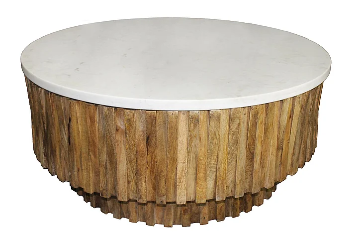 Moti Furniture Allure Marble Top Cocktail Table W/ Layered Wood in Marble/Wood
