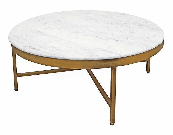 Moti Furniture Orlando Round Coffee Table in White and Brass