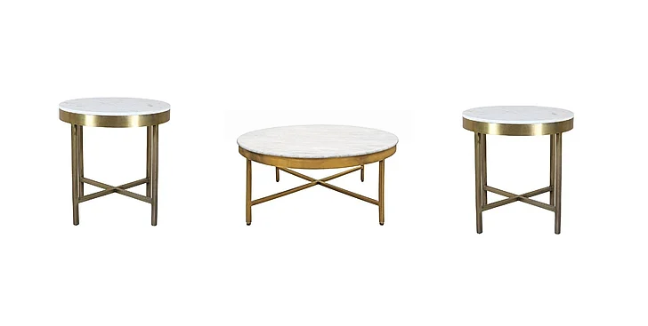 Moti Furniture Orlando 3pc Marble Top Coffee Table Set in Ivory