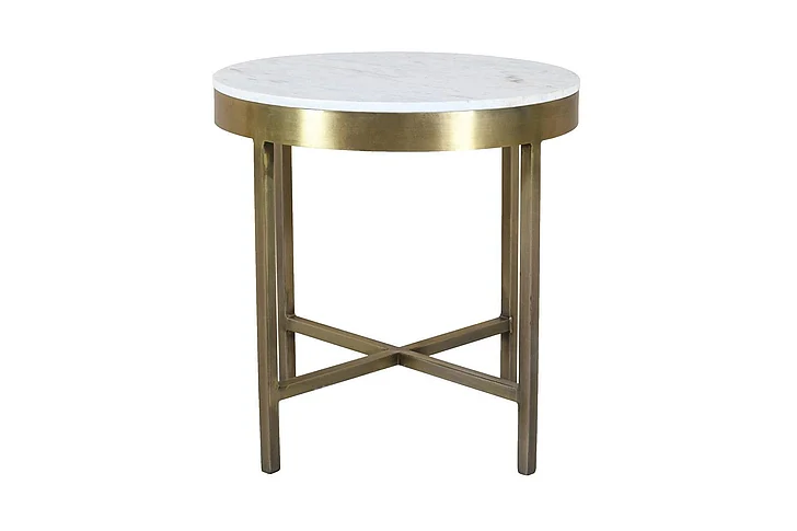Moti Furniture Orlando Round Side Table - Brass in Gold and Marble