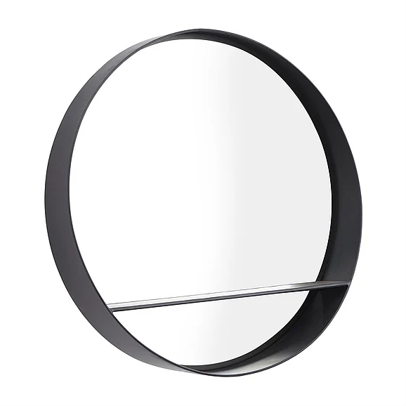 UMA Black Metal 1 Shelf Room Wall Mirror, 24" x 5" x 24" | 82045