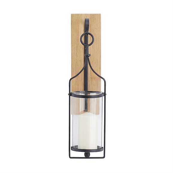UMA Black Wood Single Candle Indoor Outdoor Wall Sconce, 6" x 7" x 23" | 82053 CLOSEOUT