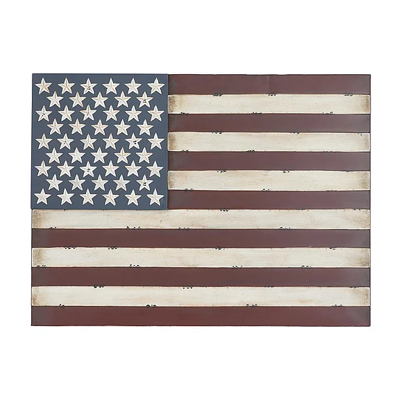 UMA Red Metal American Flag Indoor Outdoor Distressed Home Wall Decor, 48" x 1" x 36" | 82057