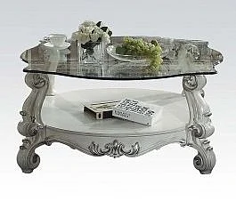 Acme Versailles Glass Top Coffee in Antique White 82085