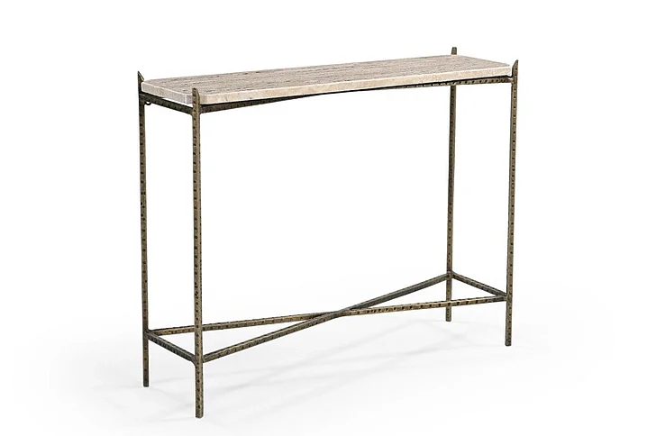 Moti Furniture Asher 32" Console Table w/ Travertine Top 82105002