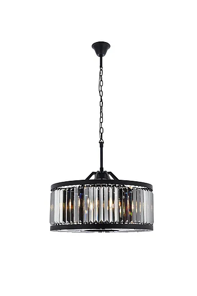 Elegant Chelsea 8 Light Matte Black Chandelier Silver Shade (Grey) Royal Cut Crystal 1233D28MB-SS/RC