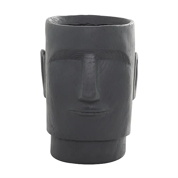 UMA Dark Gray Magnesium Oxide Easter Island Head Indoor Outdoor Planter, 13" x 14" x 18" | 82256