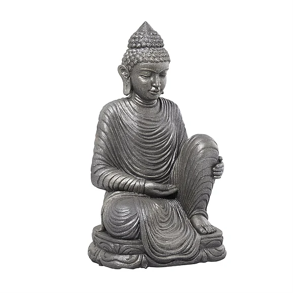 UMA Silver Magnesium Oxide Buddha Indoor Outdoor Meditating Decorative Garden Sculpture, 19" x 15" x 36" | 82263