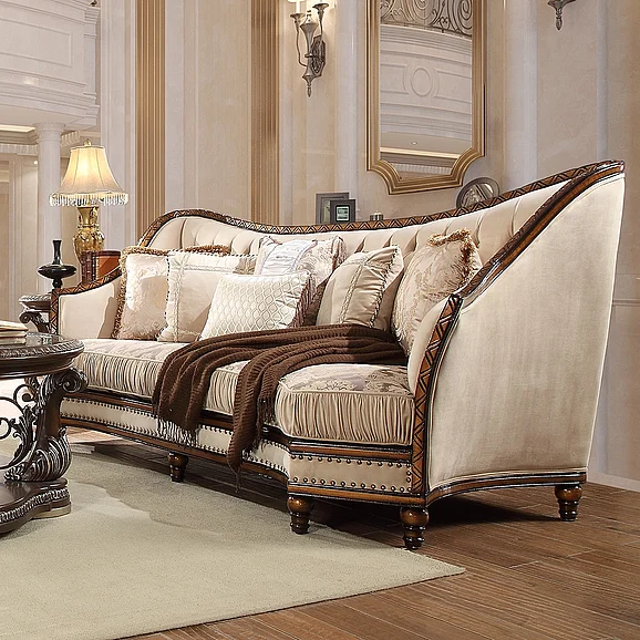 Homey Design HD-823 Sofa in Met Ant Gold and Dark Oak HD-S823