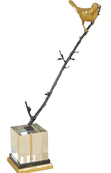 Maitland-Smith Bird Branch Sculpture in Ebony Bronze and Amber 8231-10