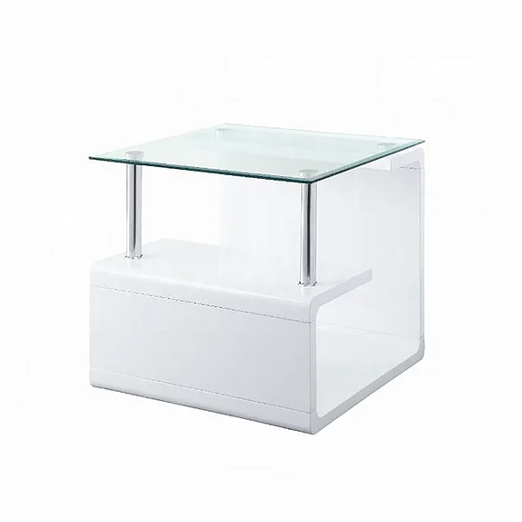 ACME Nevaeh End Table in Clear Glass and White High Gloss 82362