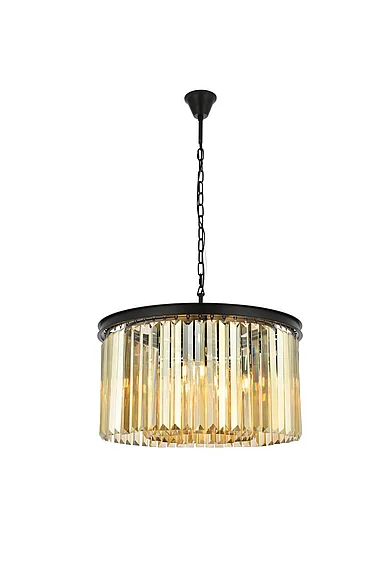 Elegant Sydney 8 Light Matte Black Chandelier Golden Teak (Smoky) Royal Cut Crystal 1238D26MB-GT/RC