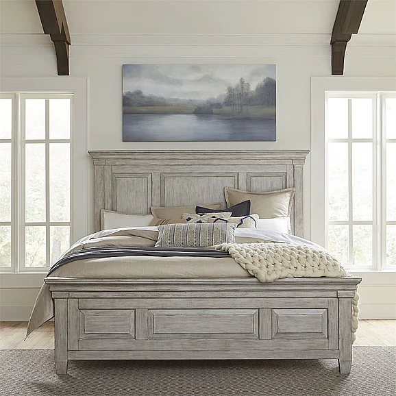 Liberty Furniture Heartland King Panel Bed in Antique White 824-BR-KPB