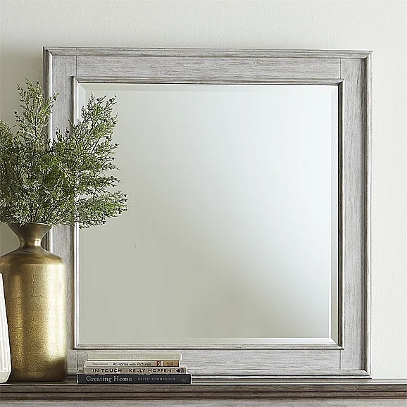 Liberty Furniture Heartland Landscape Mirror in Antique White 824-BR51