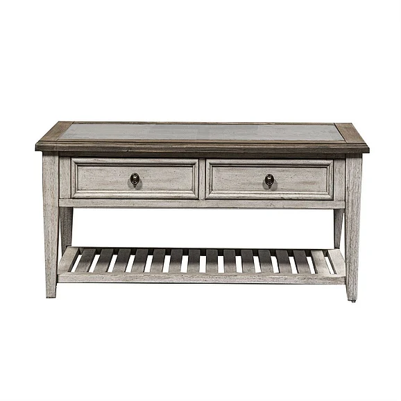 Liberty Heartland Rect Ceiling Tile Cocktail Table in Antique White 824-OT1010
