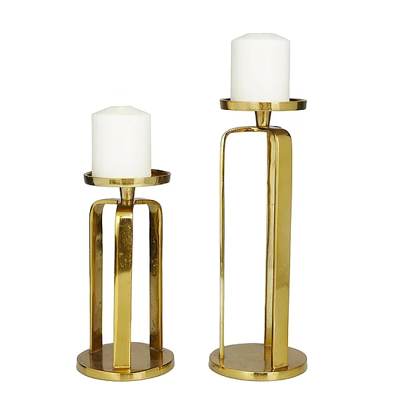 UMA CosmoLiving by Cosmopolitan Gold Aluminum Metal Decorative Candle Holder, Set of 2 14, 10H | 82607 CLOSEOUT