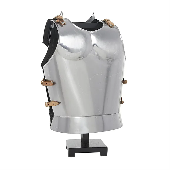 UMA Silver Metal Replica Medieval Armour with Black Wood Stand, 17" x 14" x 23" | 82614 CLOSEOUT