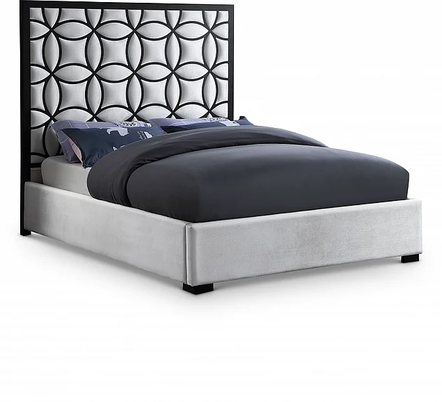 Meridian Taj Velvet Queen Bed in White Velvet TajWhite-Q