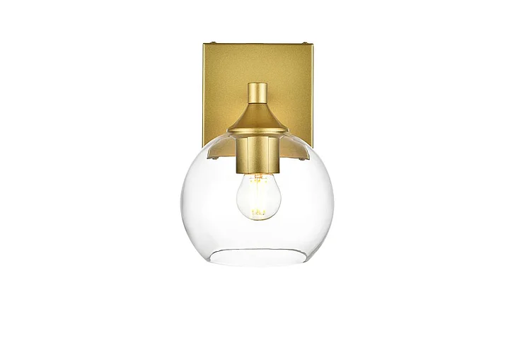 Elegant Foster 1 Light Brass and Clear Bath Sconce LD7308W6BRA