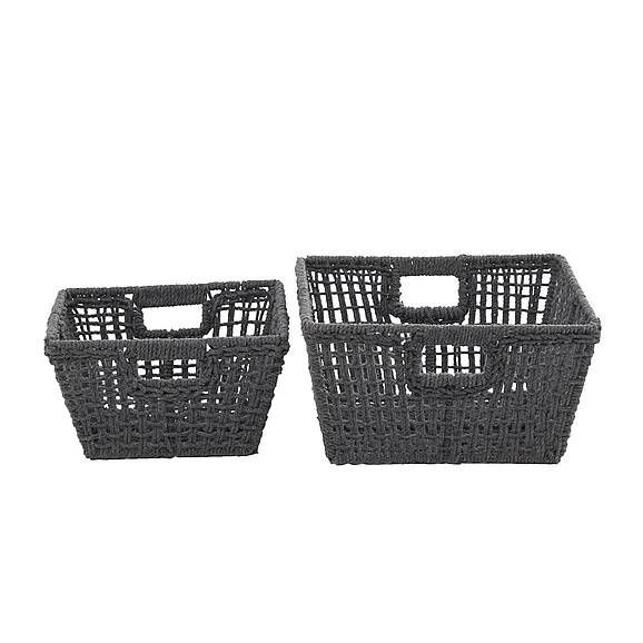 UMA CosmoLiving by Cosmopolitan Gray Cotton Fabric Handmade Decorative and Functional Storage Basket with Handles, Set of 2 9, 8H | 82628 CLOSEOUT