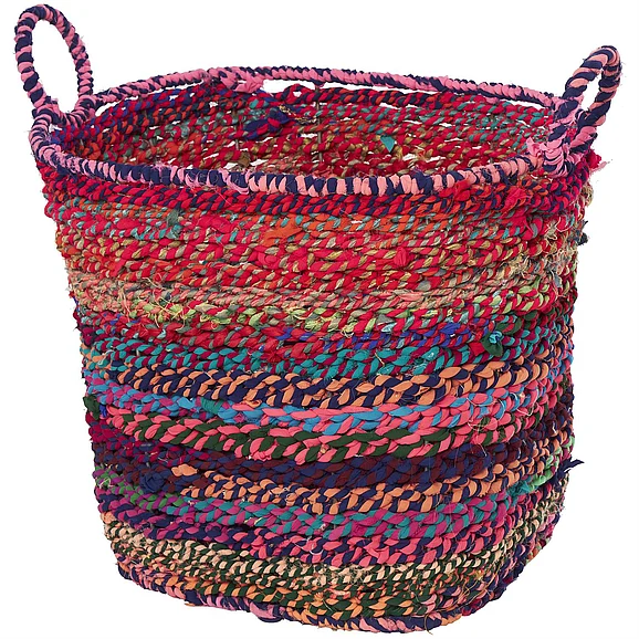 UMA CosmoLiving by Cosmopolitan Multi Colored Cotton Fabric Handmade Decorative and Functional Storage Basket with Handles, 23" x 18" x 18" | 82639 CLOSEOUT