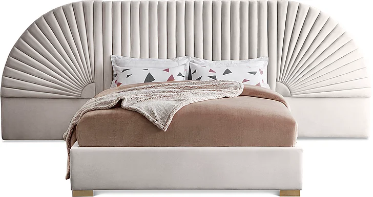 Meridian Cleo Velvet King Bed in Cream Velvet CleoCream-K