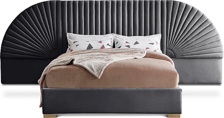 Meridian Cleo Velvet King Bed in Grey Velvet CleoGrey-K