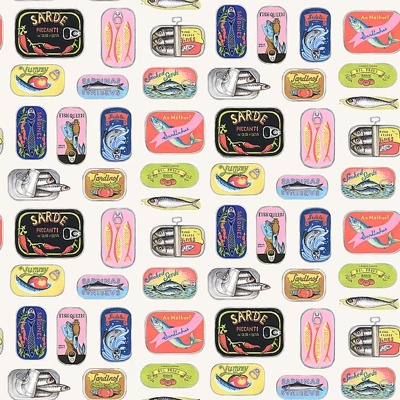 York WallPops Cream Sardine Tins Peel & Stick Wallpaper RAS6267