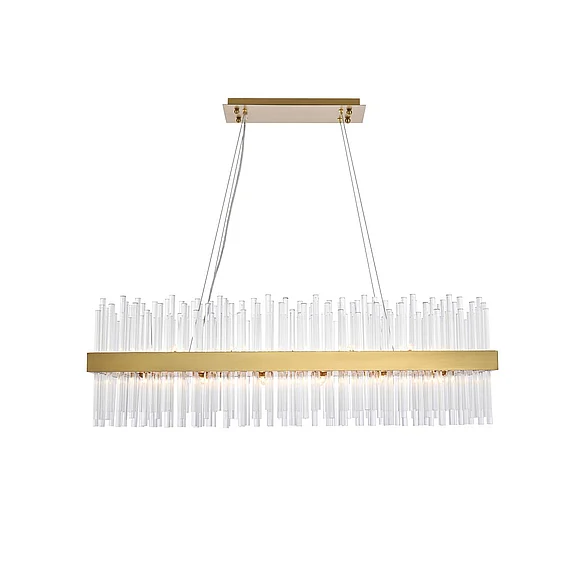 Elegant Dallas 42 In. Rectangle Crystal Pendant in Satin Gold 3000G42SG