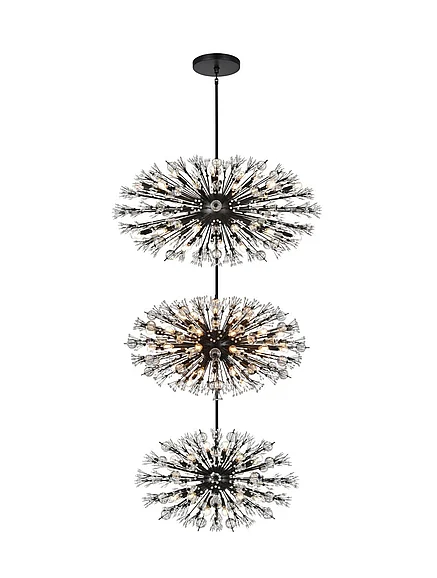 Elegant Vera 50 In. Three Tiers Crystal Starburst Chandelier in Black 2500G50L3BK