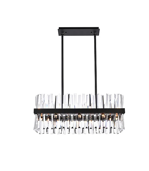 Elegant Serephina 30 In. Crystal Rectangle Chandelier Light in Black 6200G30BK