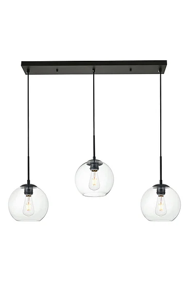Elegant Baxter 3 Lights Black Pendant with Clear Glass LD2236BK