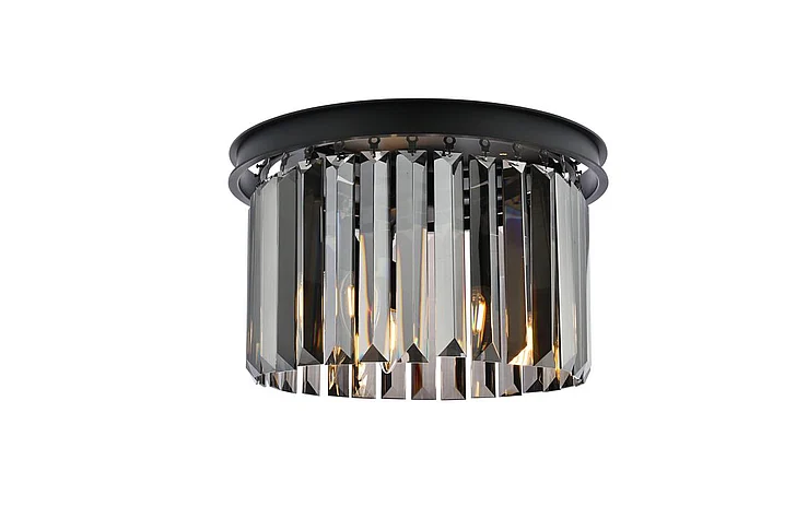 Elegant Sydney 3 Light Matte Black Flush Mount Silver Shade (Grey) Royal Cut Crystal 1238F16MB-SS/RC