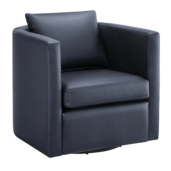 Comfort Pointe Sheldon Midnight Blue Faux Leather Swivel Barrel Chair 8309-14