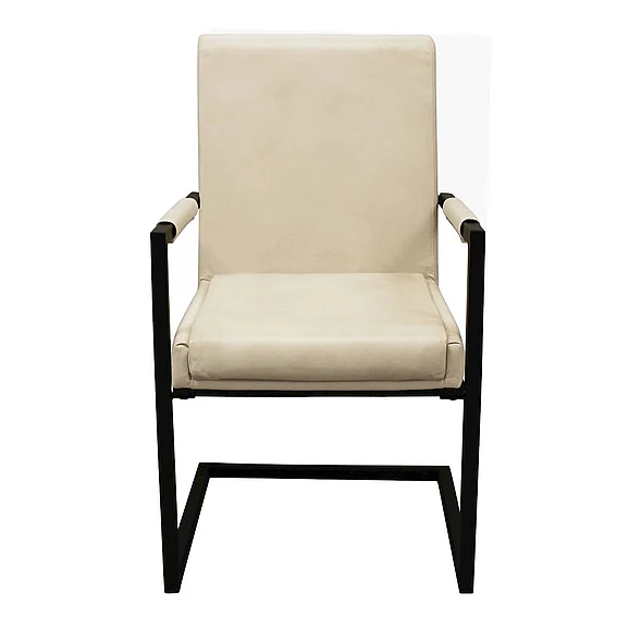 Moti Furniture Lloyd Arm Chair in Leather in Ivory