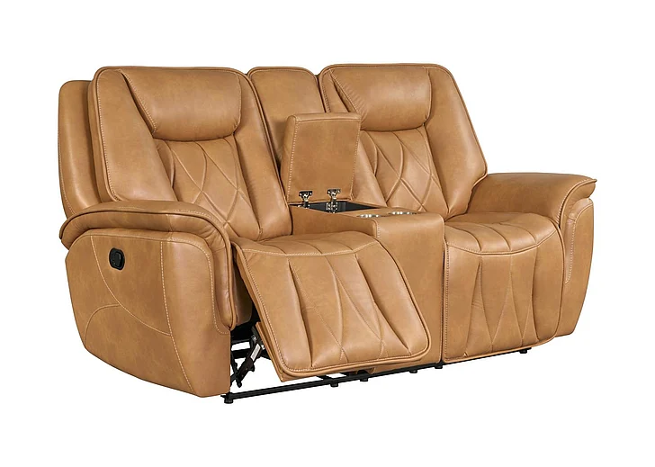 Corinthian Jordan Reclining Sofa w/ Dorpdown Table in Montana-Camel FGC83106-30D