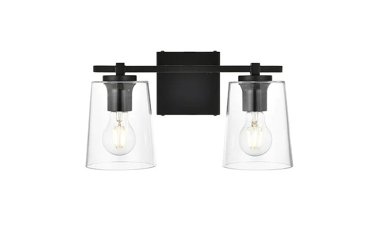 Elegant Kacey 2 Light Black and Clear Bath Sconce LD7310W14BLK CLOSEOUT